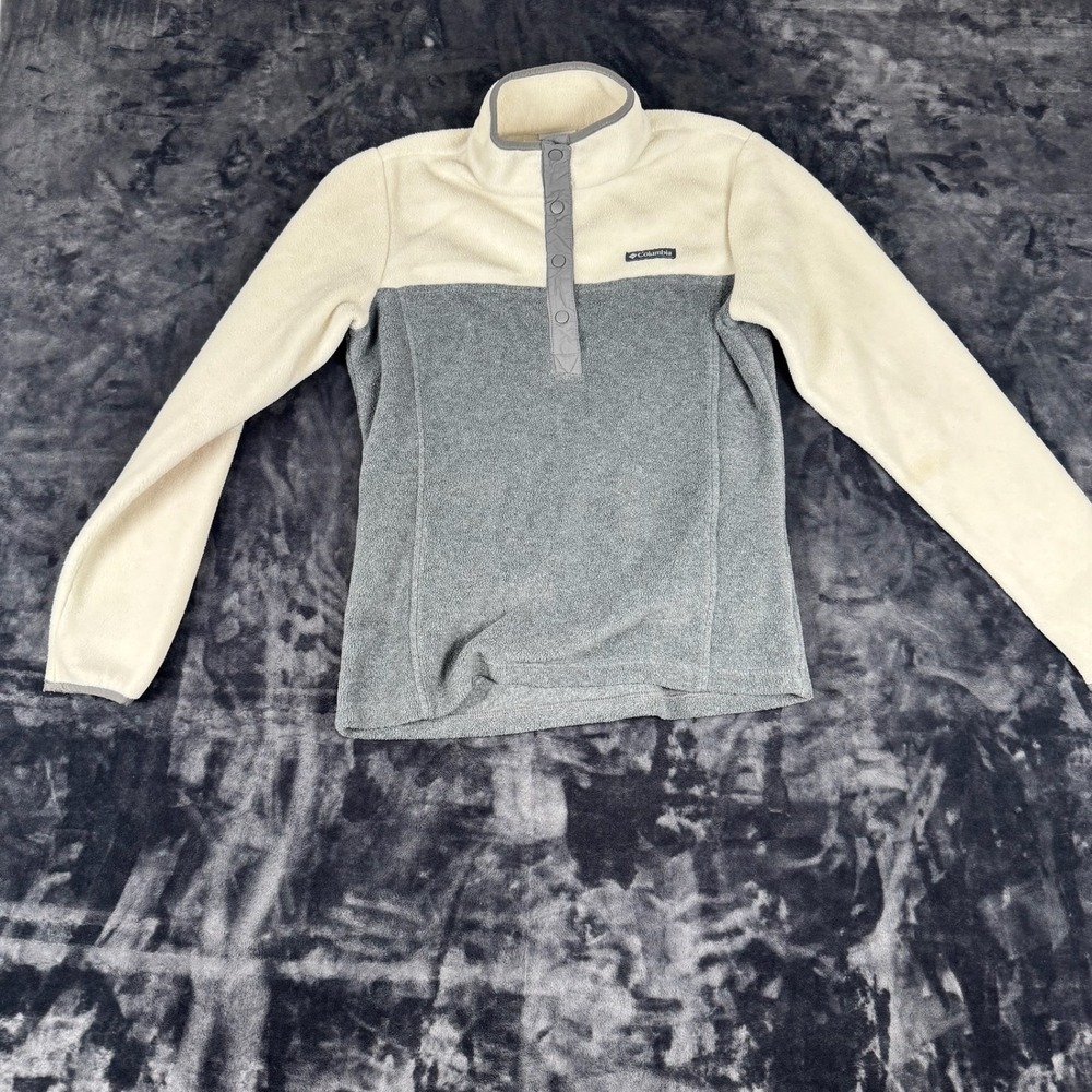 Columbia Fleece Pullover Womens Small Grey Cream Benton Springs Snap Mock Neck